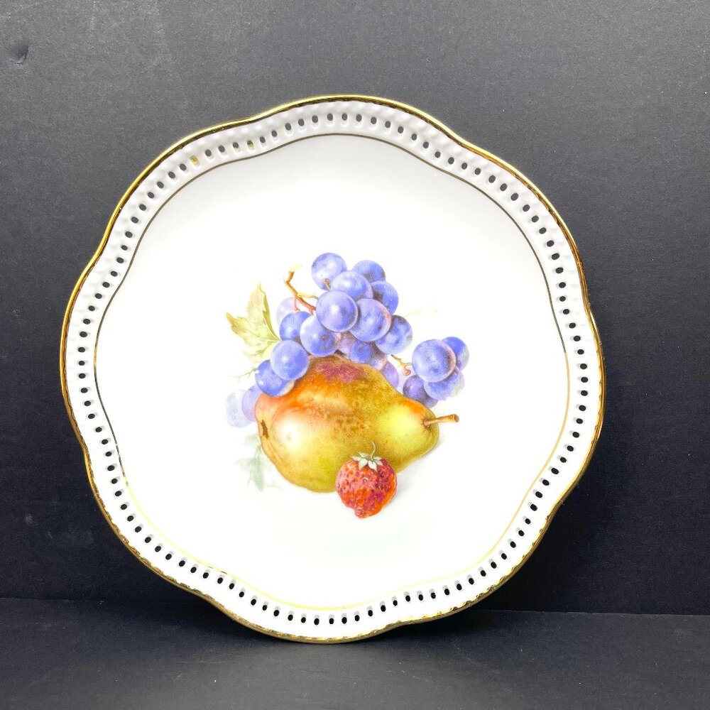 Set of 6 Schumann Arzberg Germany Pierced Porcelain Plates Harvest Fruit 7" - Picture 2 of 16